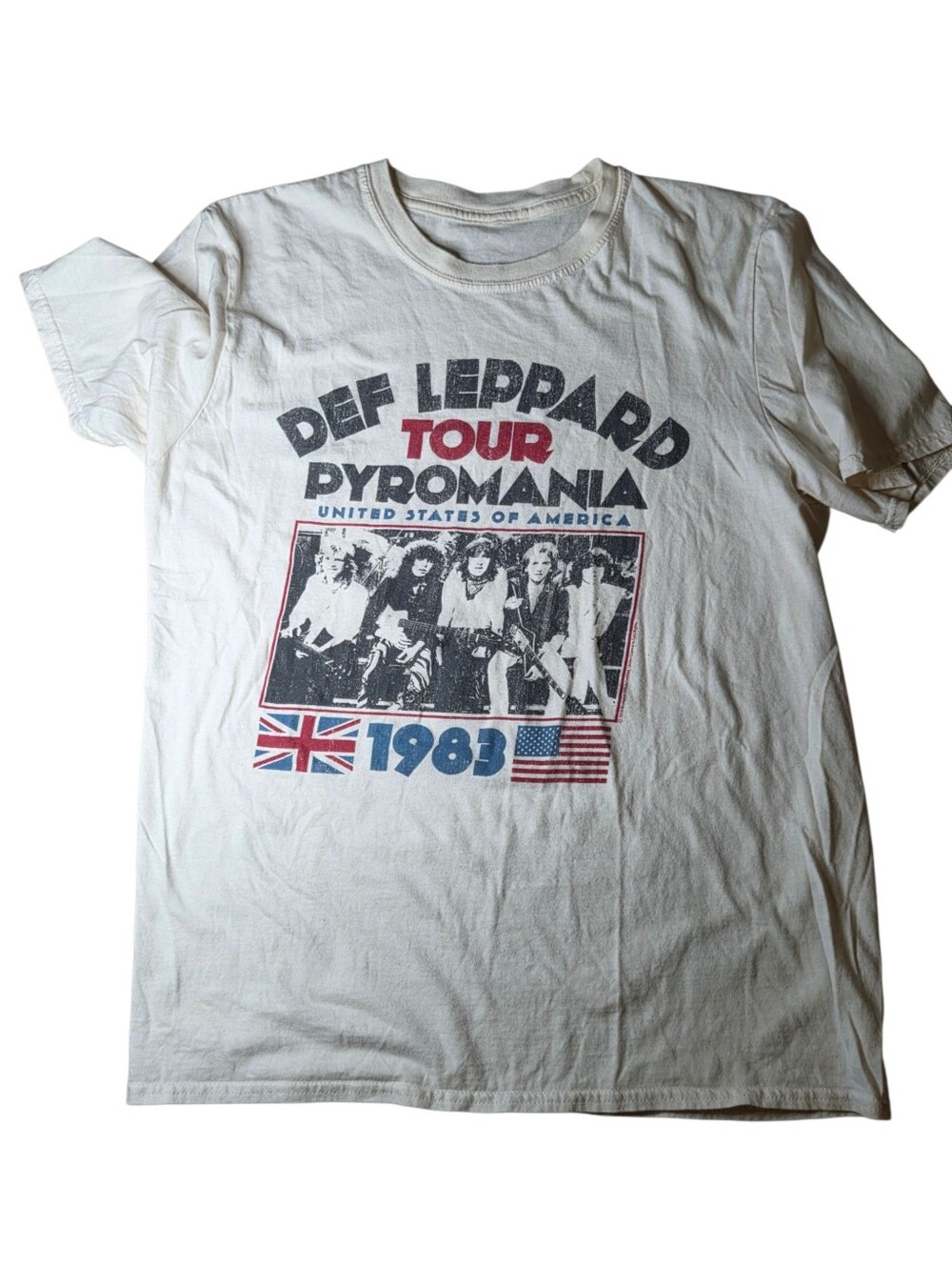 Vintage 1983 Def Leppard Pyromania Rock Til You Drop Tour Shirt Size Med Cream